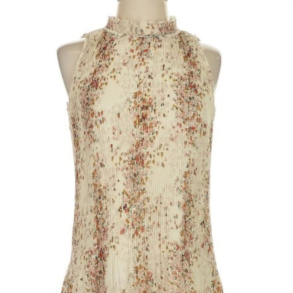 NWOT Maison d'Amelie Micro Pleat Beige Floral Dress Size L